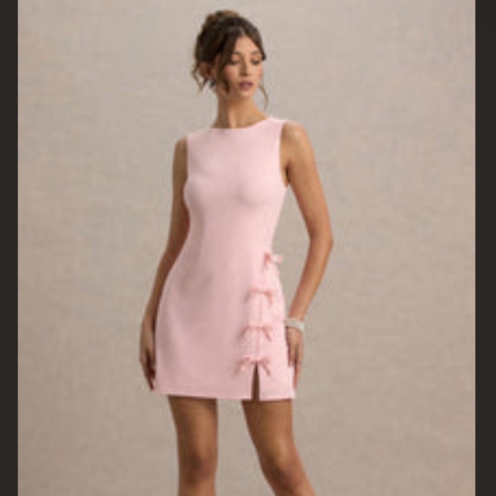Club L London Pink Mini Dress with Bow Accents